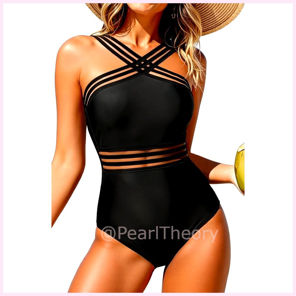 Crisscross One Piece Swimsuit with Tummy Control and Push-Up Bra